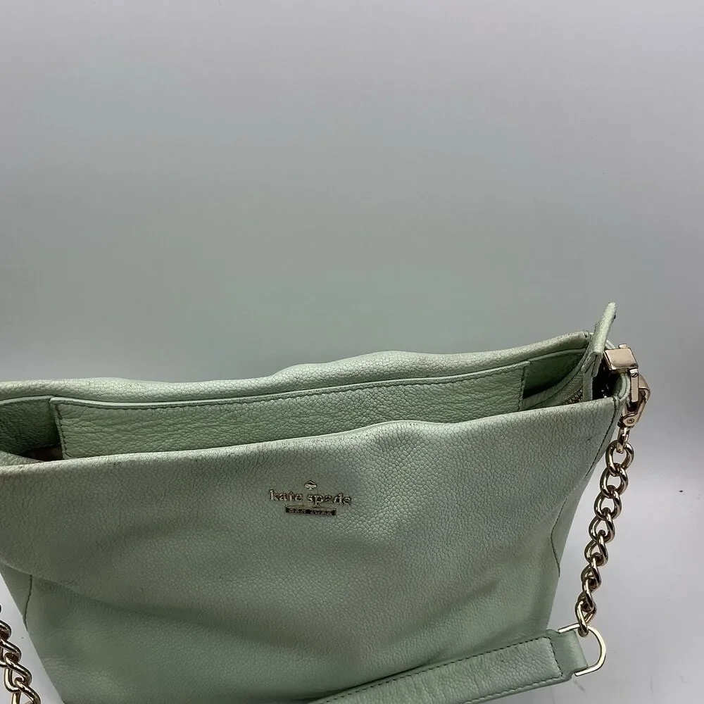 Kate Spade Mint Green Pebbled Leather Shoulder Crossbody Bag Chain Strap